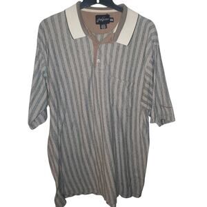 Jack Nicklaus Gray Tan Striped Golf Polo 100% Cotton Preppy SLIM XXL fits XL